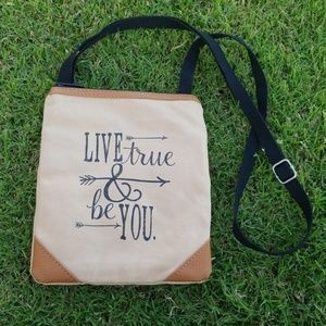 "Live true and be you" brown satchel bag